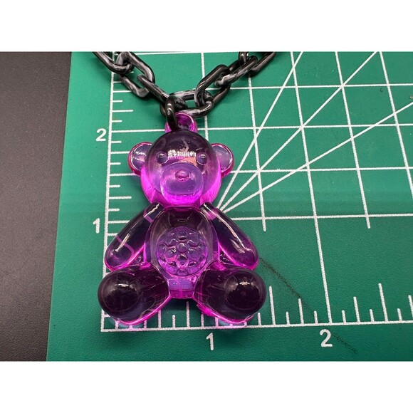 Acrylic Cable Link Chain Fuchsia Pink Bear Pendant Necklace   18” Long Black - Picture 9 of 9